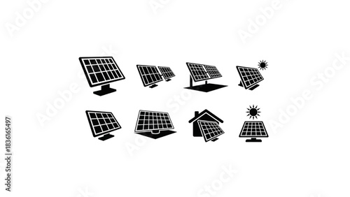 solar panel icon set black silhouette renewable energy symbols