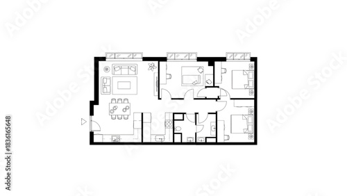 modern apartment floor plan layout blueprint on transparent background