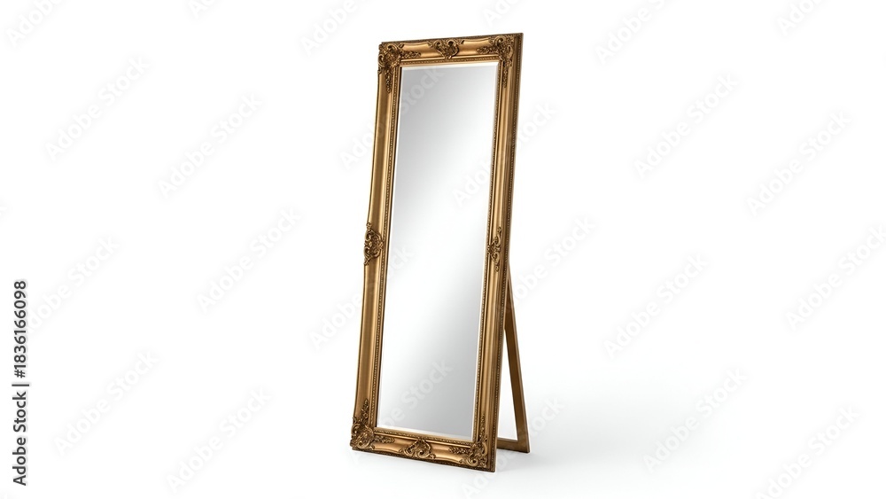 © Muhammad - Ornate gold-framed full-length mirror standing on a white background