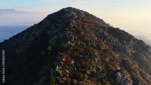 Granite Mountains Of Monte Louro In The Province Of A Coruña, Galicia, Spain. Aerial Drone Shot