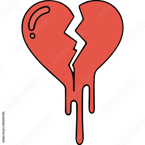Red Broken Heart Dripping Liquid Symbol Against Black Background Expressing Sadness Heartbreak And Pain With A Stylized Illustration Effect