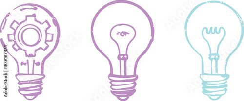 Creative ideas and innovation concept with three diverse lightbulbs.