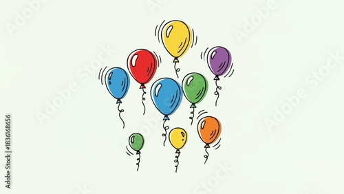 Vibrant hand drawn illustration of floating party balloons.