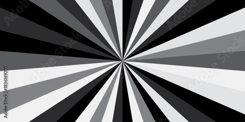 sunburst pattern white and black design. Vintage sunrays illustration swirl line. sun beam vector banner design pop art comic burst gradient concept pattern.	