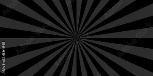 Sunburst beam light vintage shine and graphic summer explosion pattern. black and gray bright sunrise isolated glow striped texture background.	