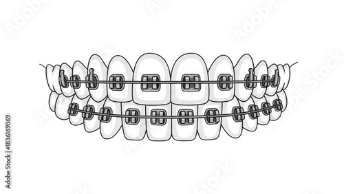 Close up of orthodontics braces on teeth, dental care and alignment