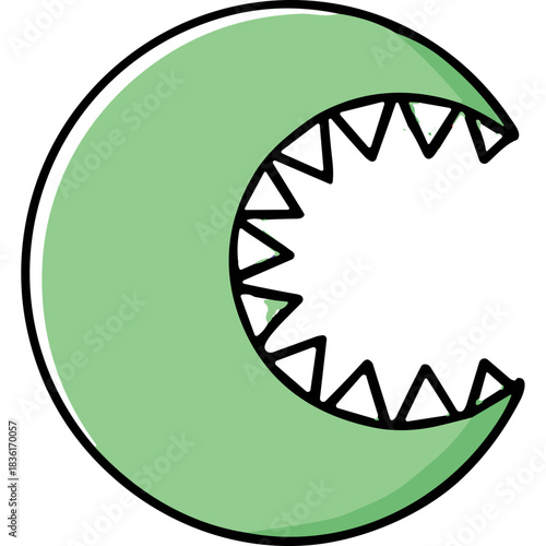 Pale Green Crescent Moon Icon on Black Background Symbolizing Night Sky Celestial Body and Cosmic Phases