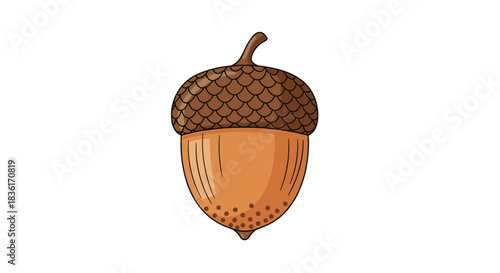 A charming cartoon illustration of a single acorn, showcasing its distinctive cap and body, perfect for autumn and nature-themed designs.