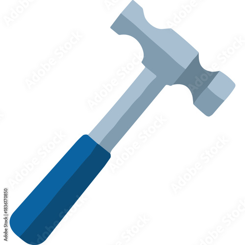 Simple Illustration of a Claw Hammer with Blue Handle and Silver Metal Head on a Black Background Flat Design