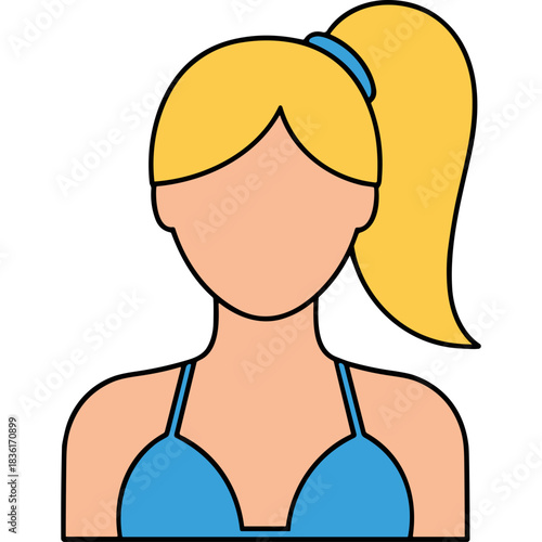 Simple Illustration of a Woman with Blonde Hair in a Blue Bikini Against a Black Background
