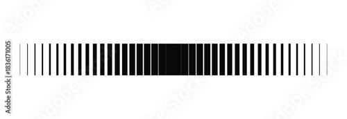 Abstract Horizontal Barcode or Bar Fade Pattern with Black Vertical Lines Transitioning from Solid Center to Light Edges on White Background