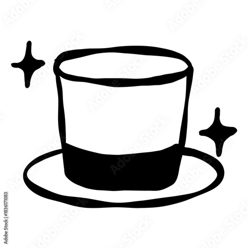 Cute top hat simple line art adorable vintage accessory illustration minimalist black and white doodle style charming filler element for woodland or fairytale themes