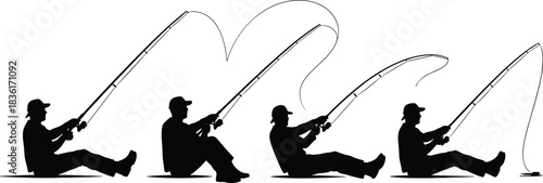 Here is a title and a comprehensive list of keywords for your vector illustration of a fisherman casting, crafted for optimal SEO on Adobe Stock: