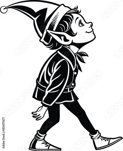 Toy elf figurine silhouette isolated on white background