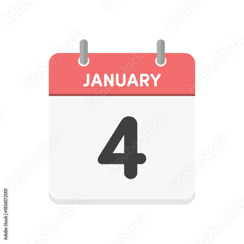 1月4日･JANUARY 4の日めくりカレンダーのアイコン - 1/4の日付入りシンプルな英語の暦