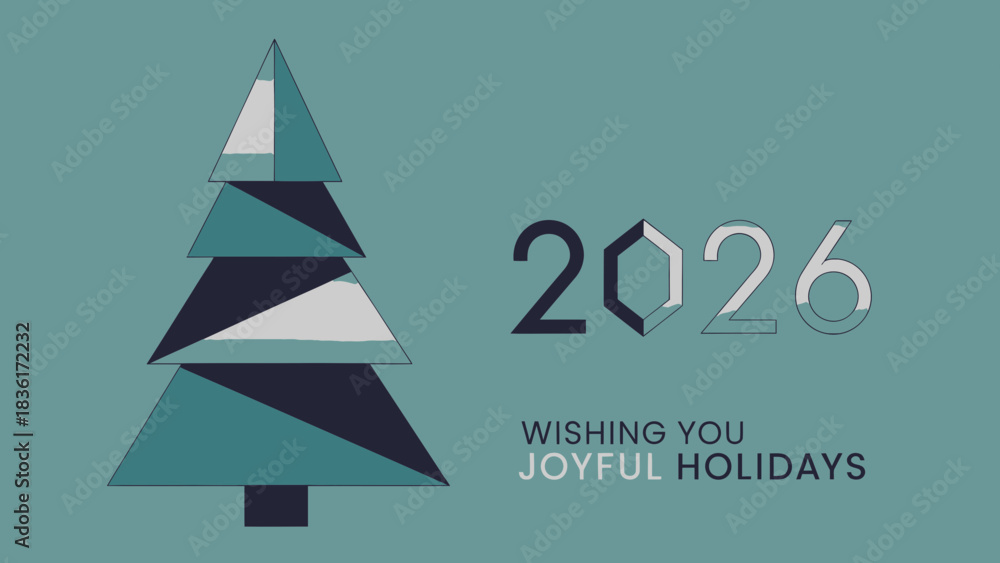 Fototapeta premium 2026 Joyful Holidays Geometric Christmas Tree Greeting Card