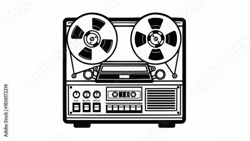 Vintage reel to reel tape recorder for audio recording and playback.