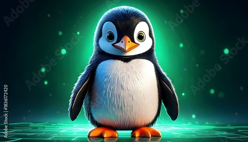 Adorable Penguin Character on Digital Background