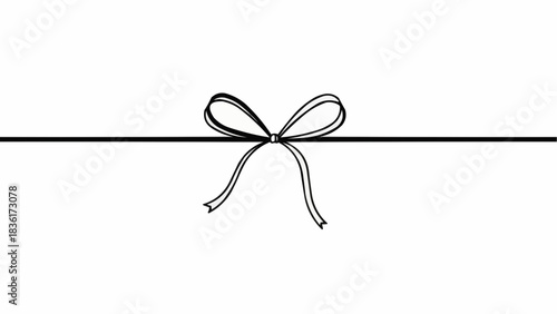 A Simple and Elegant Black Ribbon Bow Tied in the Center of a Thin Horizontal Line on a White Background, Perfect for Decorative Elements and Gift Wrapping, Whisk_6b370316133013e8a6345434611e06a6dr