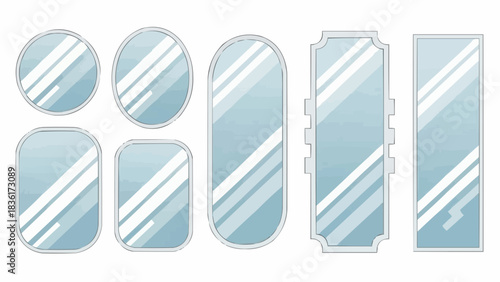 A comprehensive collection of diverse mirror shapes and styles, featuring oval, rectangular, and uniquely contoured designs, perfect for interior decoration and reflecting light in any space