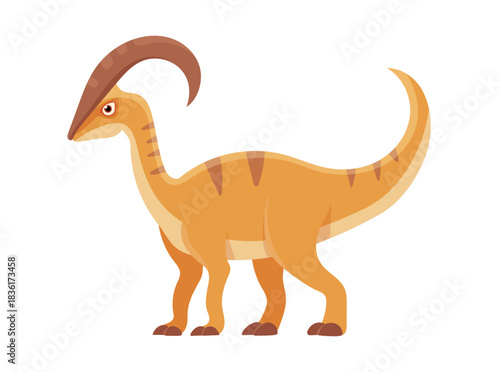 Parasaurolophus dinosaur. Flat vector clipart, illustration with isolated background.