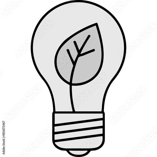 Simple Vector Illustration of a Light Bulb Containing a Leaf Symbol Representing Eco-Friendly Ideas and Green Energy Concepts on a White Background
