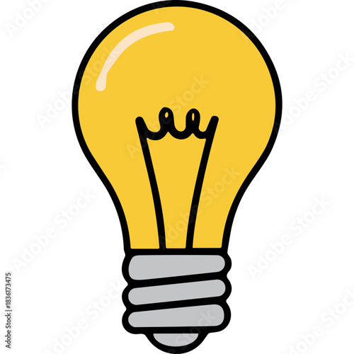 Simple Yellow Incandescent Light Bulb With A Visible Filament On A Black Background Isolated.
