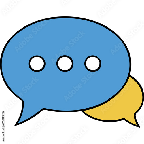 Speech bubble icon with three dots indicating conversation and a smaller speech bubble indicating a response communication concept flat design