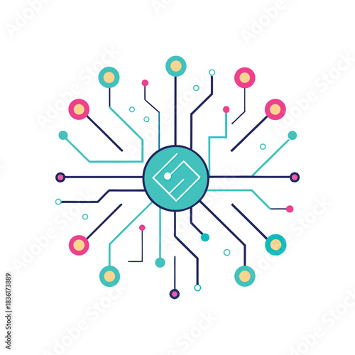 Modern abstract circular technology network vector illustration with glowing nodes and connections