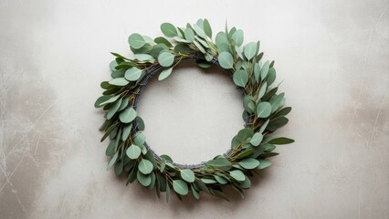 Minimalist Eucalyptus Wreath on a Light Background.