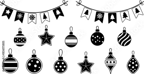 Christmas Bunting and Ornament Icon Set – Festive Holiday Decorations
