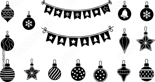 Christmas Bunting and Ornament Icon Set – Festive Holiday Decorations
