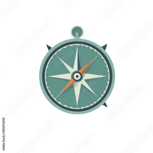 Illustration of a flat colored compass icon on a plain background 
