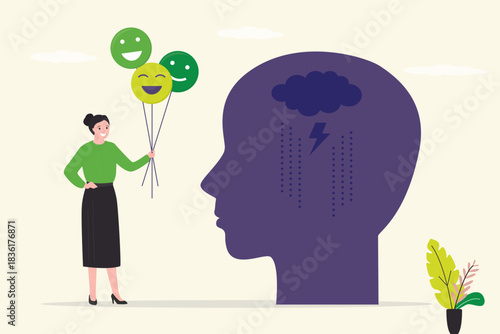 Woman giving good emotions. Sharing positive energy between workmates, help with mental problems, frustration and stress.