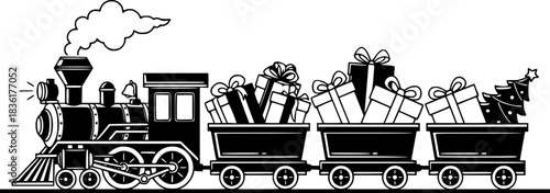 Toy Train with Christmas Gifts icon vector illustration

