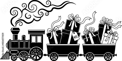 Toy Train with Christmas Gifts icon vector illustration
