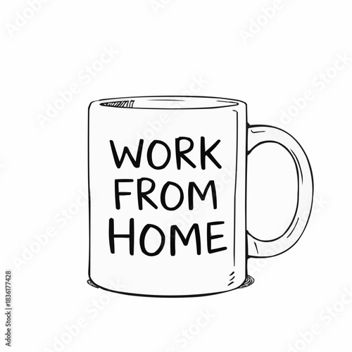 illustration of a coffee mug with Work From Home text and copy space