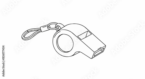 line art illustration of a whistle with keychain and copy space