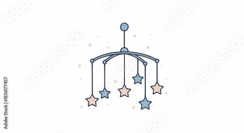 illustration of a baby mobile with stars on white background and copy space