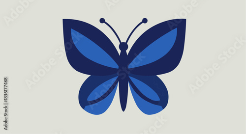 illustration of a blue butterfly on light background with copy space