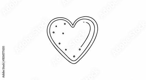line art illustration of a heart-shaped cookie with sprinkles on white background with copy space