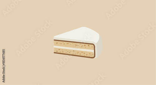 illustration of a slice of cake on light background with copy space