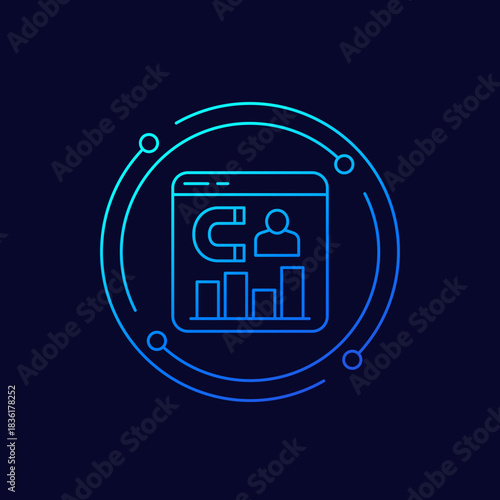 customer retention metrics icon icon with chart, linear design