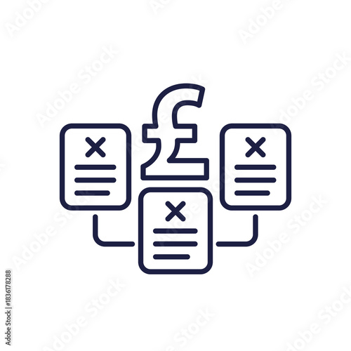 failed payments line icon with bills and pound