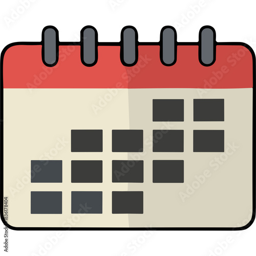 Retro Style Calendar Page With Red Top Binding And Cream Colored Paper Showing Dark Gray Squares Representing Dates Against A Plain Background