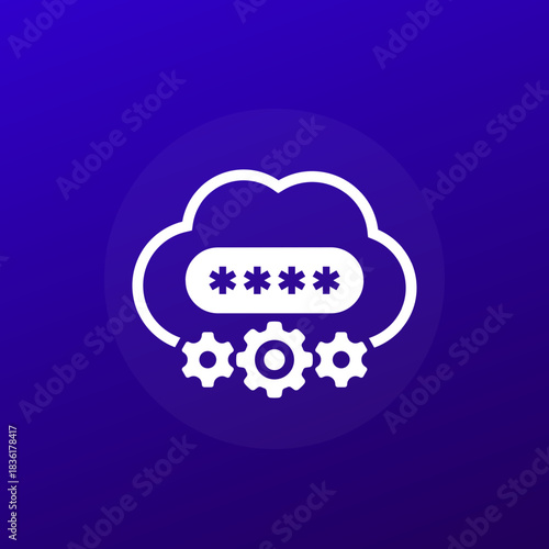 secure saas icon, password protected cloud service vector