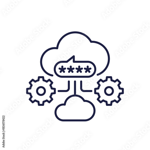 secure saas platform icon, password protected cloud line vector