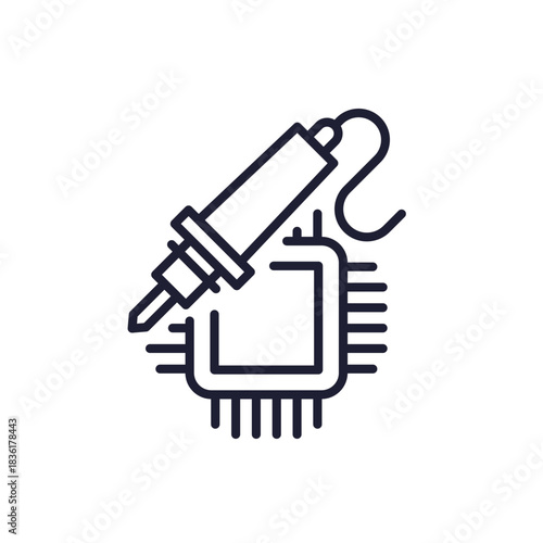 soldering iron, solder line icon with a microchip