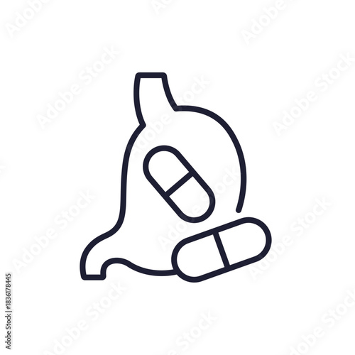 stomach pills icon, digestive enzyme supplements line vector