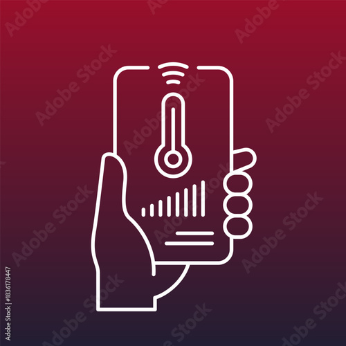 thermostat app icon, temperature control with phone, line design